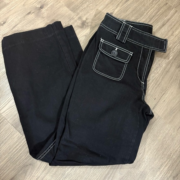INC International Concepts Sz 12P Black Jeans Pant Bootcut White Contrast Stitch - Picture 8 of 9
